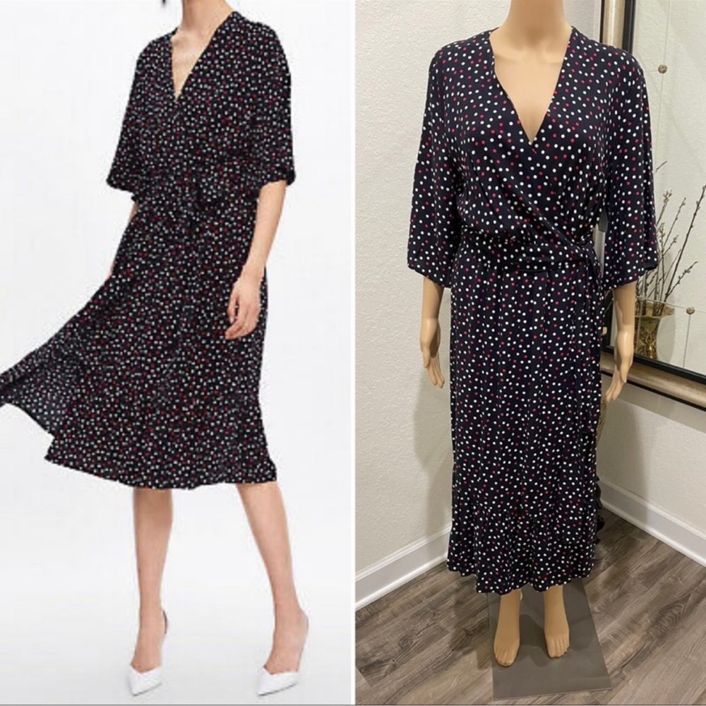 Zara polka dot wrap midi dress L
